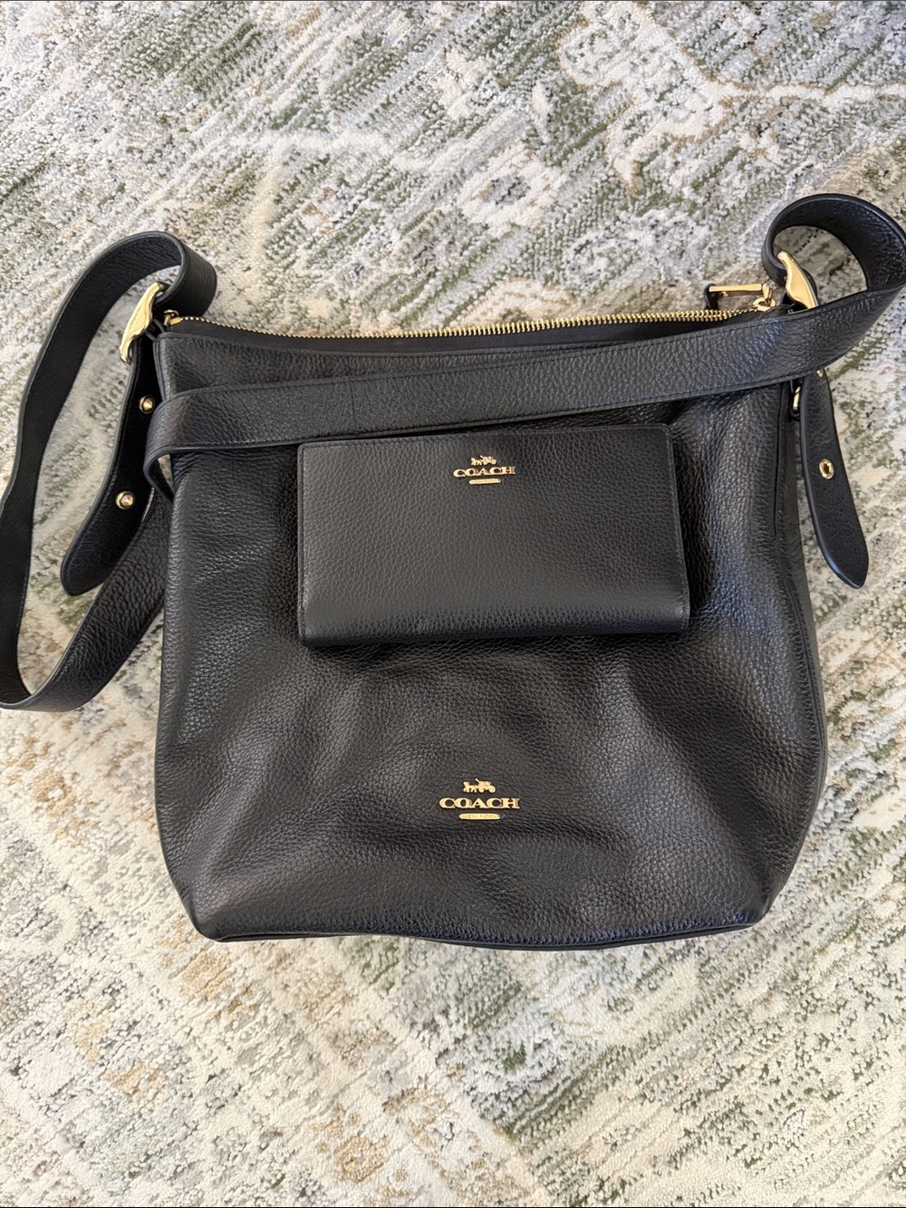 Coach Black Pebbled Leather Crossbody with Front Slip Pocket and Gold Hardware